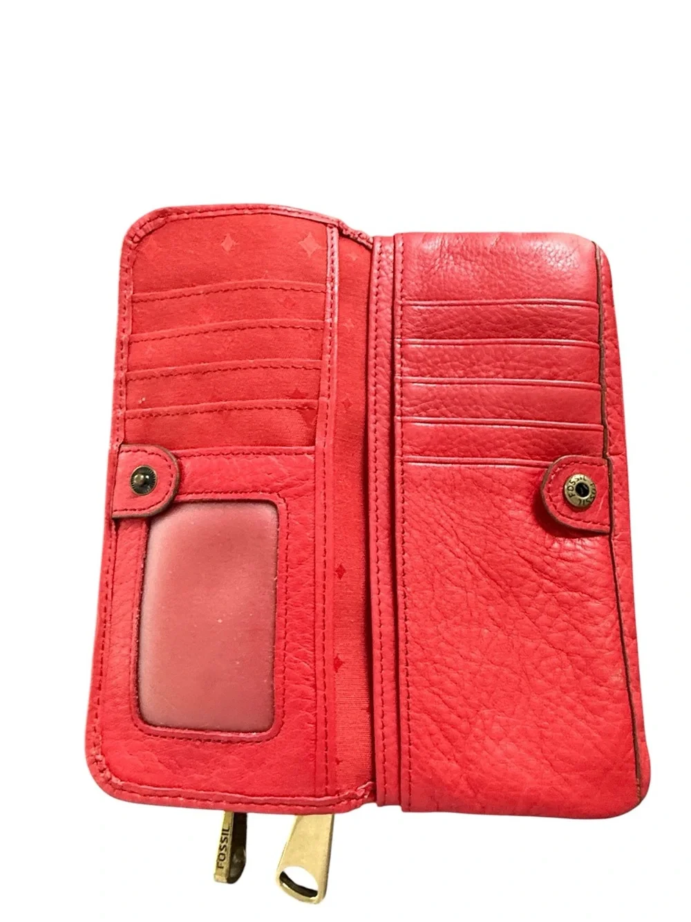Fossil Explorer Red Leather Zip Around Clutch Wallet Organizer